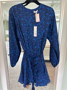 Willa Story Blue Printed Long-Sleeve Mini Dress